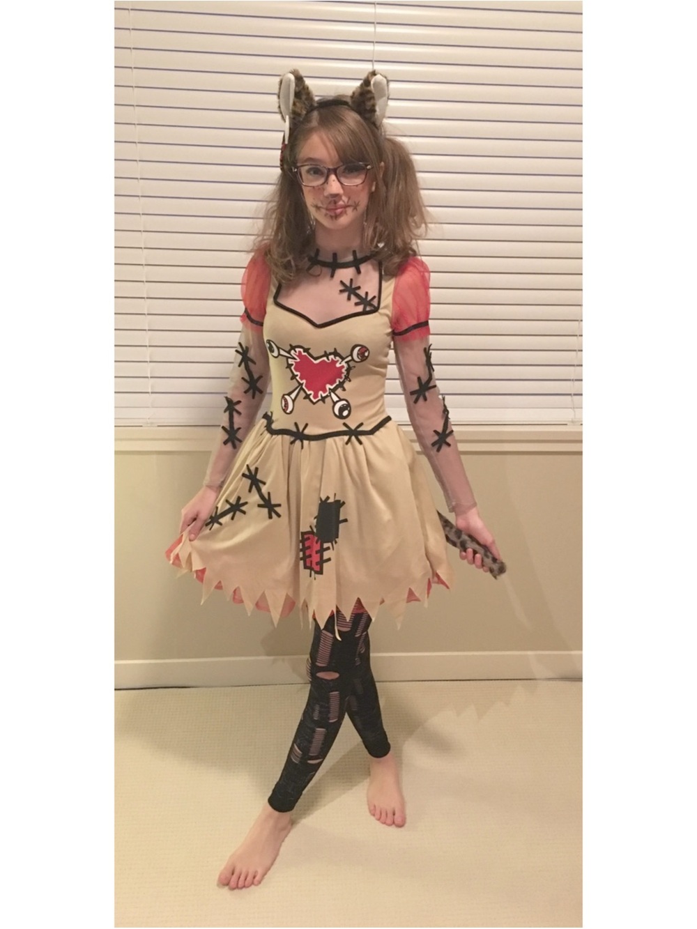 Girls/Teens Patchwork Heart Halloween Costume Dress With Tail and Boned Skirt